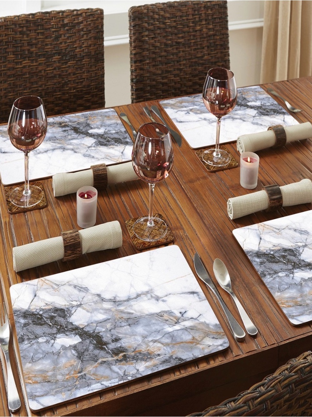 Marble Note Hardboard Cork Placemats, Set of 4